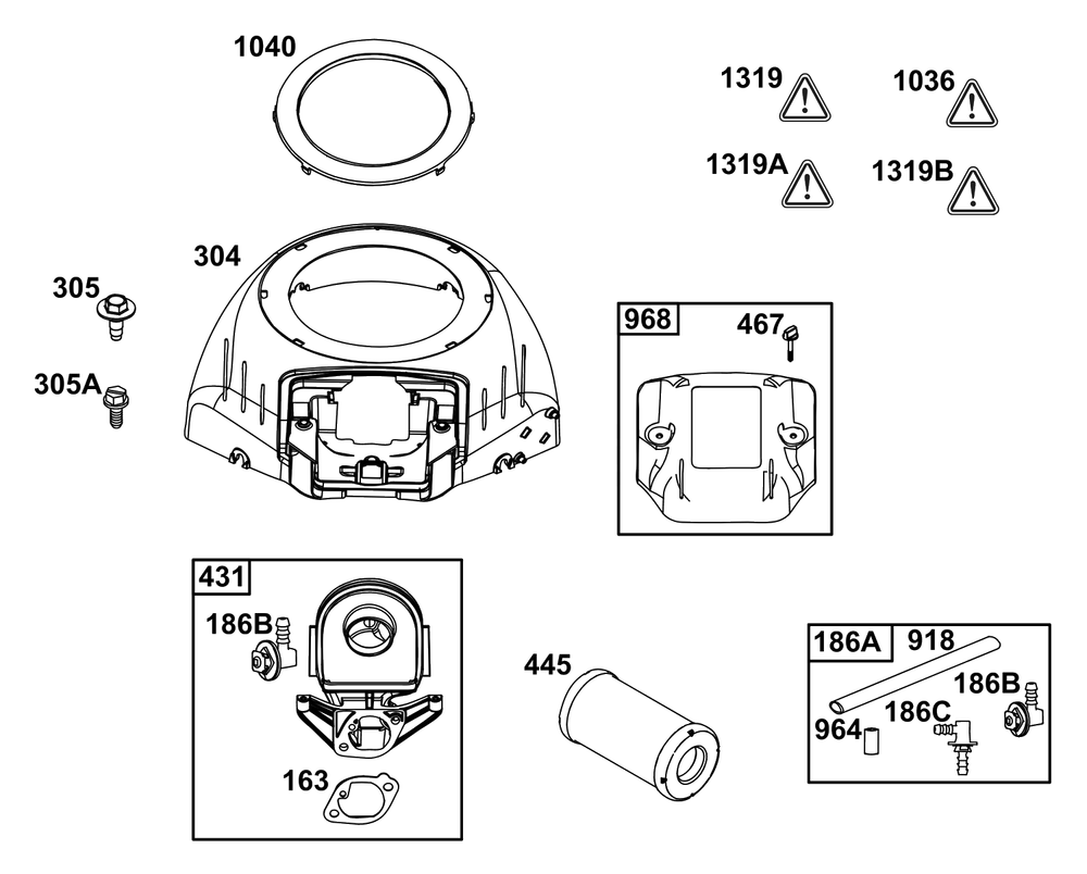 Blower Housing And Air Cleaner Group Diagram and Parts List for 40N877-0071-B5  Briggs and Stratton Engine